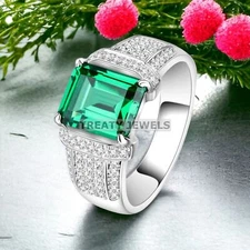 Emerald Octagon Cut Gemstone With 925 Sterling Silver Ring For Men's #563 *