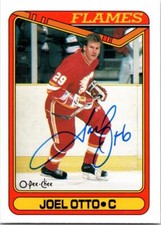 Joel Otto autographed hockey card (Calgary Flames, SC) 1990 O-Pee-Chee #369