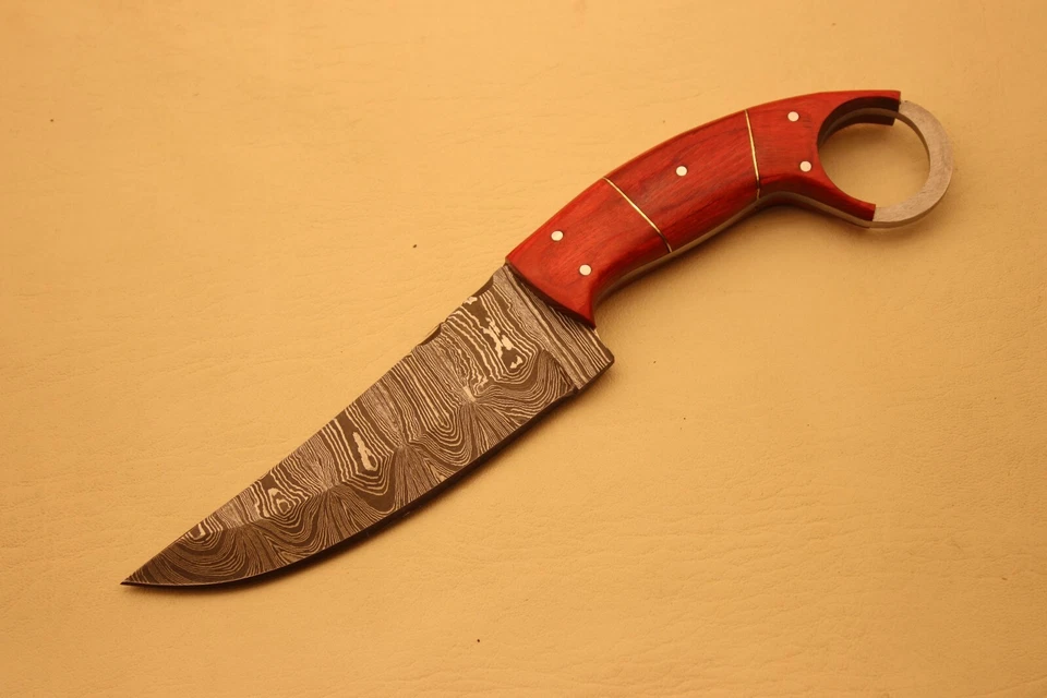 Faca Full Tang feita à mão aço Damasco lâmina fixa vintage bainha de couro puro - Imagem 3 de 4