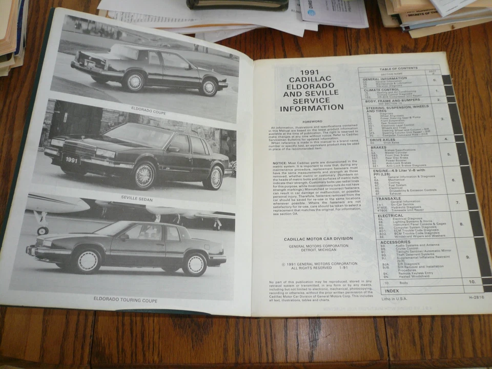 Cadillac 1991 manual de información de servicio - fabricante de equipos originales vintage - Eldorado y Sevilla Foto 2 de 4