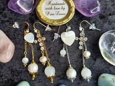 Ketten-Ohrringe PERLE MONDSTEIN Geburtsstein JUNI, KREBS Edelstein KREUZ HERZ