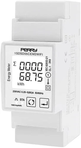 PERRY 1SDSD05CEM2WIFI Compteur D'Énergie Monophasé Numérique Avec Connexion Wi-