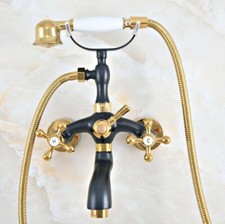 Wall Mount Black Gold Brass Clawfoot Tub Faucet With Hand Shower Sprayer wna410