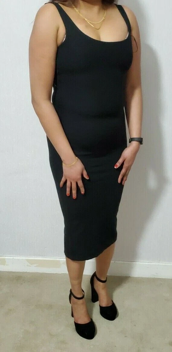 Scoop Neck Midi Mini Dress Women s Ladies Back Slit Black Strappy