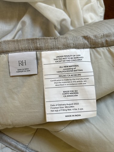 Restoration Hardware Raw Silk Channel Quilt Mist NWOT - Picture 4 of 5
