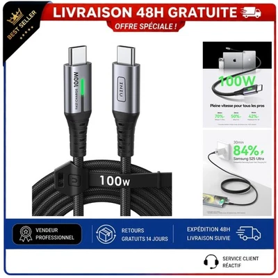 INIU Câble USB C 2m 100W Charge Rapide pour iPhone, Samsung, MacBook - Photo 1/4