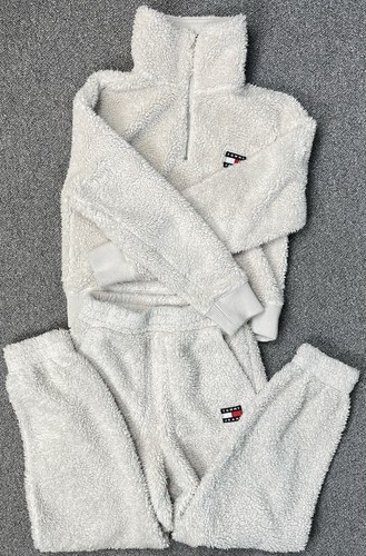 Tommy hilfiger cream sherpa joggers and quarter zip jumper - Sz XS