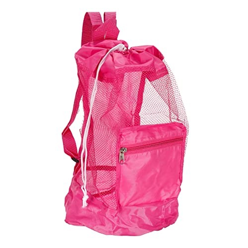 Mesh Beach Bag, Washable Large Mesh Backpack Sea Shell Organizers Pink