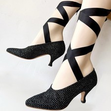 1990  s Peter Fox Black Suede  Metallic Spot Heels   7.5