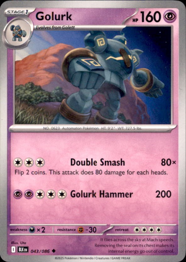 Pokemon Golurk 43/86 Black Bolt Non-Holo 5 Card Lot