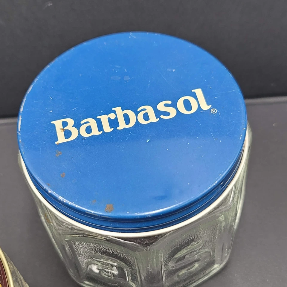 Lot of 3 Vintage Molle Barbosol Shaving Cream Embossed Glass Jars - Image 4 of 4