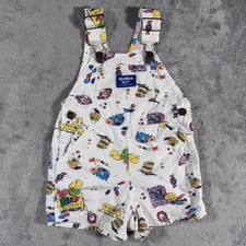 Vintage OshKosh Shorts Overalls Baby Size 2T Months White Bug Buddies Picnic