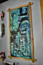 Original Art Framed with Cedar Wood Signed / Abstract Acrylic