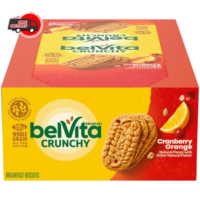 belVita Cranberry Orange Breakfast Biscuits, 8 Packs (4 Biscuits Per Pack)