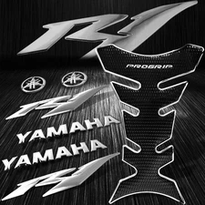 Chromed Pro Fuel Tank Pad+8" 3D Logo+Letter+YZF-R1/R1S Emblem Grip Sticker Kit