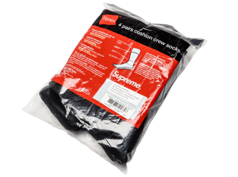 Calcetines Supreme Hanes Crew - Pack de 4 negros, talla 6-12 Foto 3 de 4