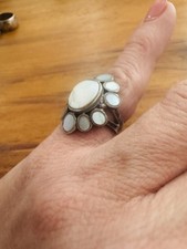 Vintage flower Mother Of Pearl Inlay Sterling Silver Ring 9.4 grams size 5