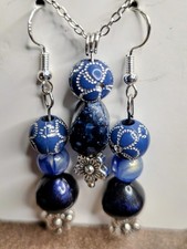 Silver Necklace with Handmade Bead PENDANT Necklace Earrings Set 0597