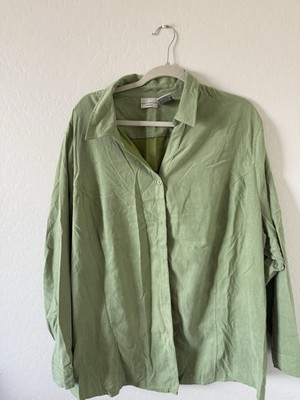 White Stag Mint Dust Plus Size 4X Button-Up Long Sleeve Collared Blouse