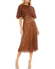 Mac Duggal Embellished Cape High-Neck Midi Dress Women's