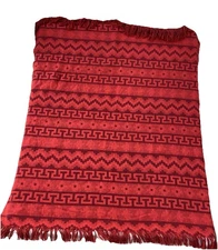 Tex/Alpa Alpaca Wool Throw Blanket Fringe Red Wine Tribal Pattern From Peru 68”
