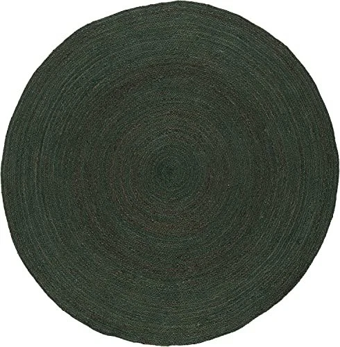 Boho Jute Rug Round – Handmade Braided Natural Fiber Floor Mat - Dark Green - Image 3 of 4