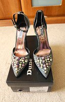 Dune London Cwartz Pewter Fabric Beaded Pointed Stiletto Heel Ankle Strap 4