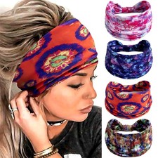 Boho Headbands Wide Knot Hair Band Elastic Turban Head Band Stretch Flowers P...