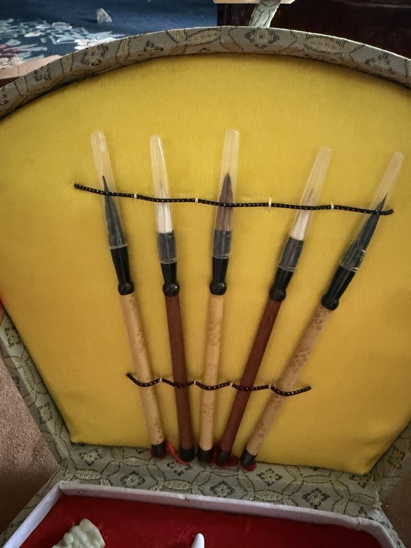 Chinese Calligraphy Set Brushes Ink Stone Ink Stick Brush Rest Decorative Box