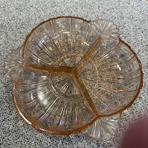 Vintage Pink Depression Glass Divided Dish