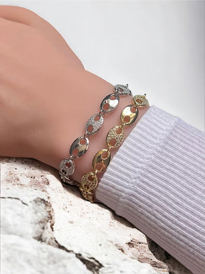 6 Ct Round Cut Simulated Diamond Mariner Bracelet 925 Yellow Sterling Silver