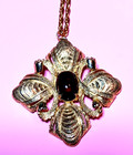 Vtg Castlecliff Maltese Cross Garnet Glass Cabachon Gold Tone Necklace -Gorgeous — photo 8