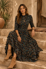 Doen Allegra Dress In Navy Ladybird Floral S 4 Women Party Smock Maxi NEW 46878