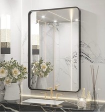 Black Bathroom Mirror 22x30 Brushed Metal Frame Wall Mounted Vanity H/V