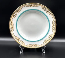 Antique KPM Berlin Porcelain Rim Soup Bowl, Turquoise Enamel Band Gold Gilded