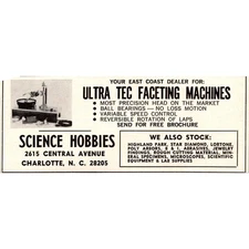 Science Hobbies Ultra Tec Faceting Machines Charlotte NC 1968 Ad SAH8-H2