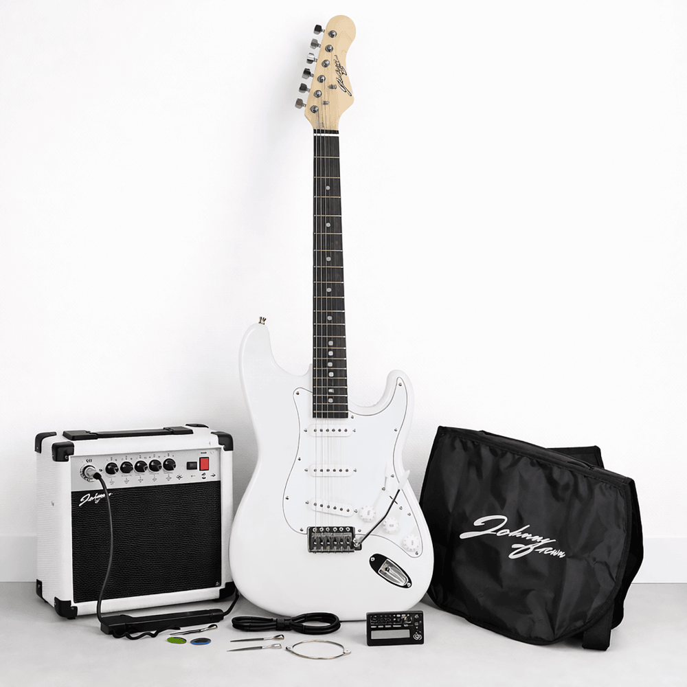 White Electric Guitar Full Size Starter Kit Set 4/4 with 20W Combo Amplifier