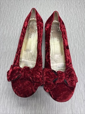 Velvet Slip On Flats Red Bow Old Money Ballet Style US 9 EU 40 Burgundy Sundance