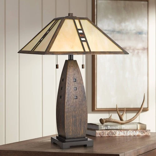 Quoizel Fulton 26 1/2" Mission Bronze Tiffany-Style Shade Table Lamp - Picture 1 of 4