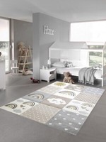 Kinderzimmer Teppich Spielteppich Regenbogen Punkte Herzchen Wolken Beige Grau .