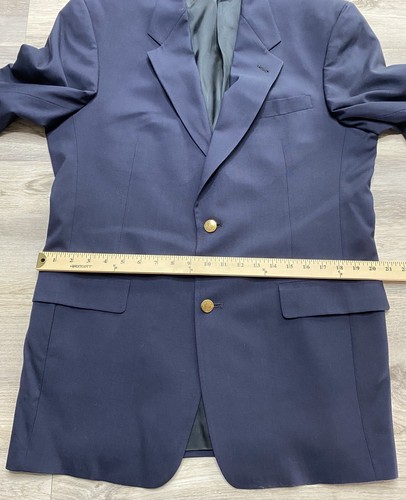 Hart Schaffner Marx Jacket Blazer Sport Coat 40L Navy Blue Gold Buttons Wool USA - Picture 14 of 16