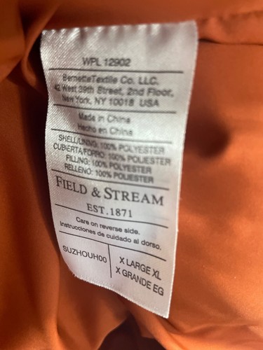 Field & Stream Mens Quilted Rust Vest XL Polyester Outerwear Rust - Picture 4 of 4