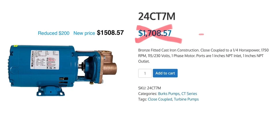 Bomba de alimentación de caldera de turbina de condensado BURKS 24CT7M 1/4 HP 115/230V 1PH 1750 RPM Foto 2 de 2