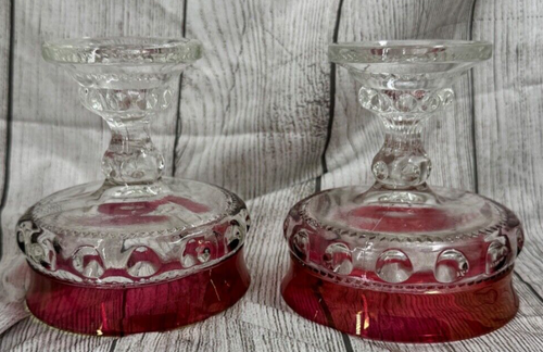 Vintage Glass Kings Crown Ruby Red Thumbprint Compote Candy Dish = - Picture 4 of 7