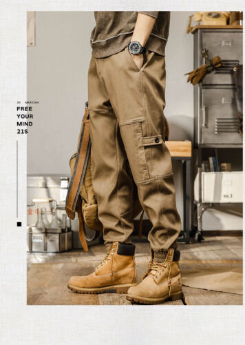 S-4XL Retro American Style Men's Cargo Harem Pants Cotton Trousers Casual Spring - Picture 20 of 30