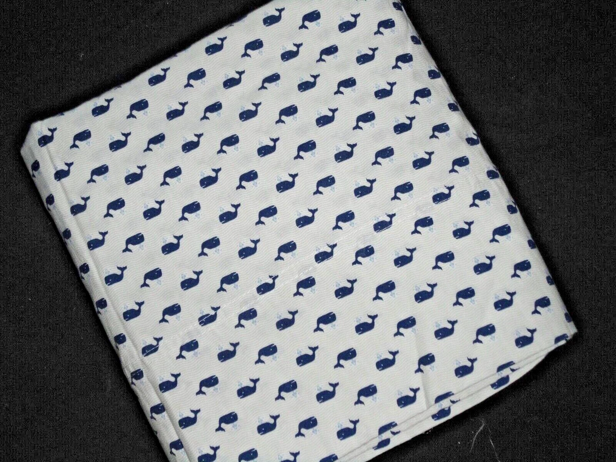 TOMMY HILFIGER WHALES BLUE WAVES STRIPES QUEEN FLAT SHEET COTTON BLEND 90X104