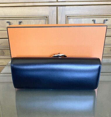 Hermes Egee Black Box Leather Palladium HW Clutch | eBay