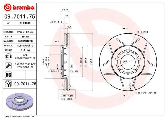 2X Brembo 09.7011.75 Bremsscheibe FüR Audi Seat Skoda VW-image