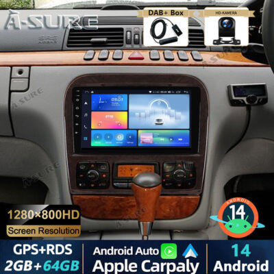 DAB+ 64G Android 14 Autoradio CarPlay GPS Kam Für Mercedes S Klasse W220 1999-05