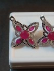NATURAL HEATED RUBY NATURAL SPINEL TOPAZ ACC. 925 SILVER 14K WHITE GOLD EARRINGS — photo 6